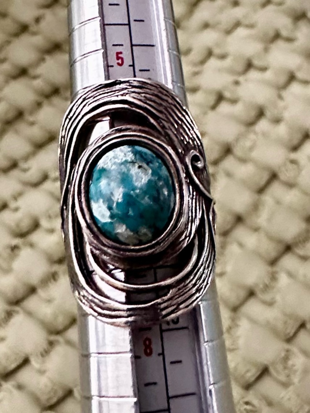 Handcrafted Turquoise Stone Silver Ring - Blue Green Gem Accent